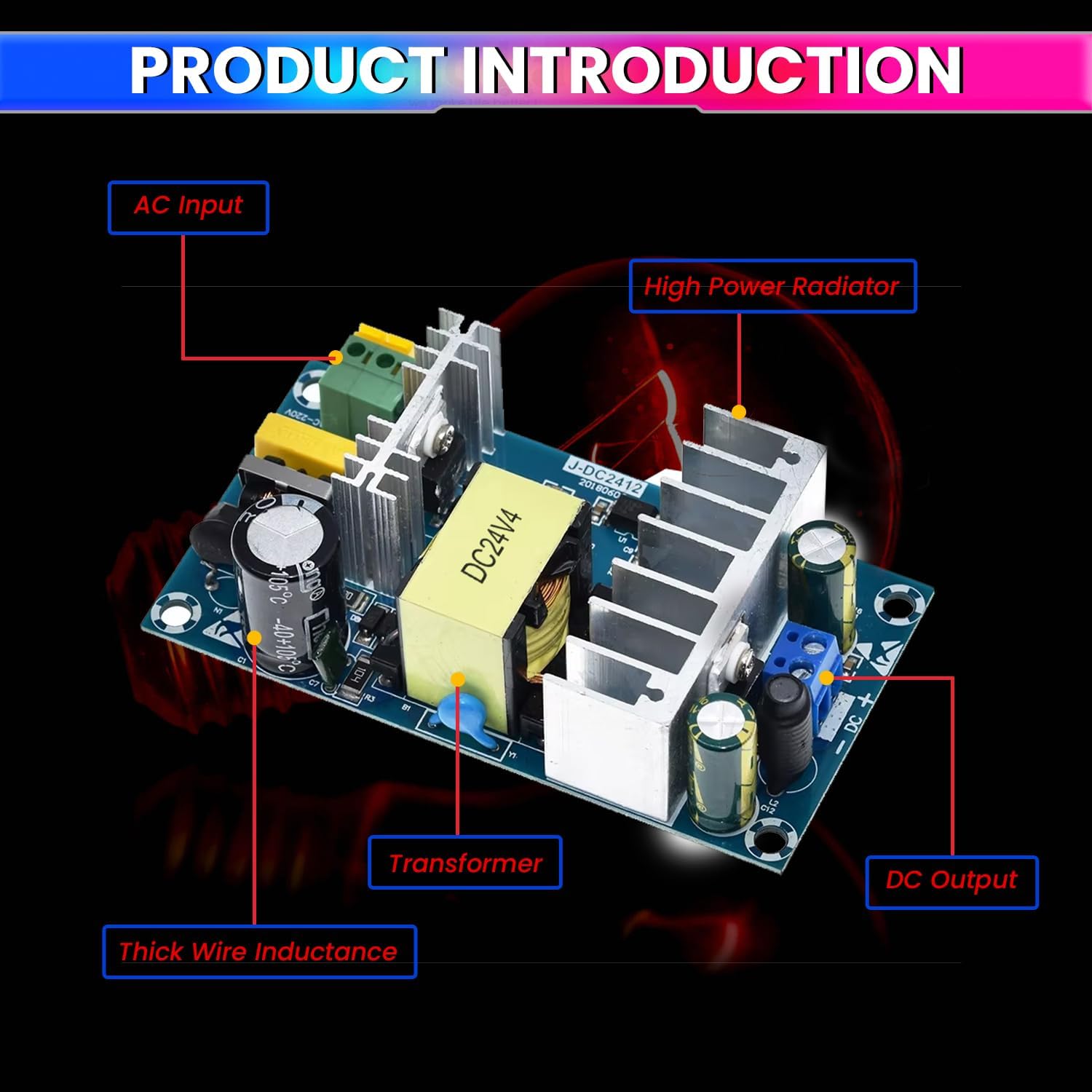 AC to DC Power Supply Module, 4A 24V 100W Reliable Power Conversion Board for Electronics, LED, & More amiciKart