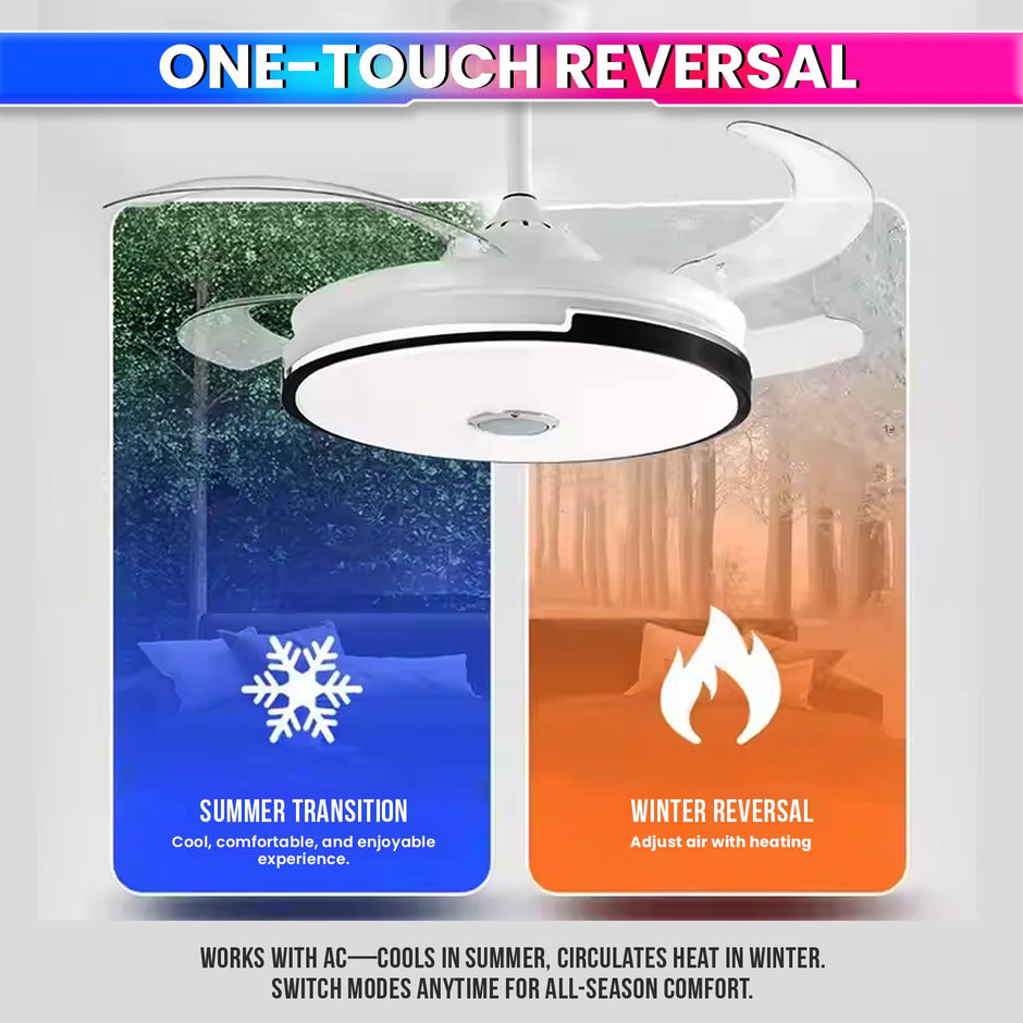 Ceiling Fan with Light & Bluetooth Speaker – Modern Invisible Chandelier, 6 Speeds & Remote