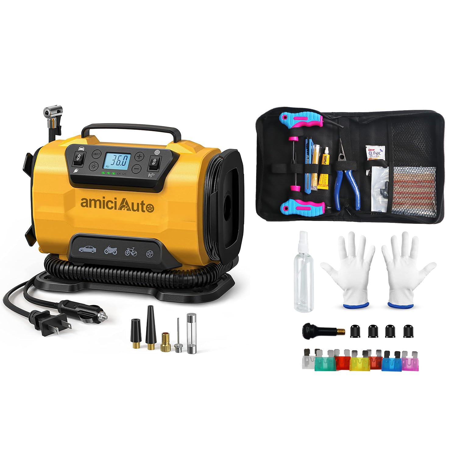 Dual Power AC/DC Inflator & Deflator with Tubeless Tyre Puncture Repair Kit amiciKart c0tmiz-hs.myshopify.com