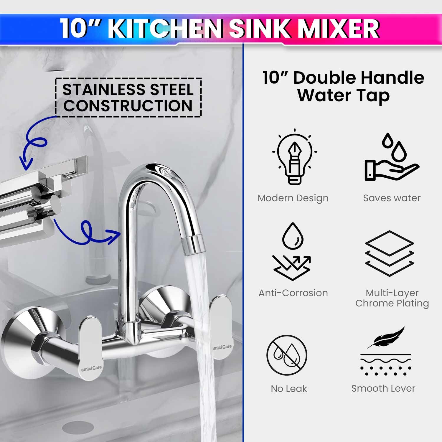 100% Pure Brass Sink Mixer Tap – Corrosion-Resistant Dual-Handle Hot & Cold Water Mixer