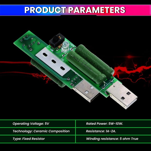 USB Mini Load Resistor – 1A/2A Switchable, LED Indicator, Heat Dissipation Design