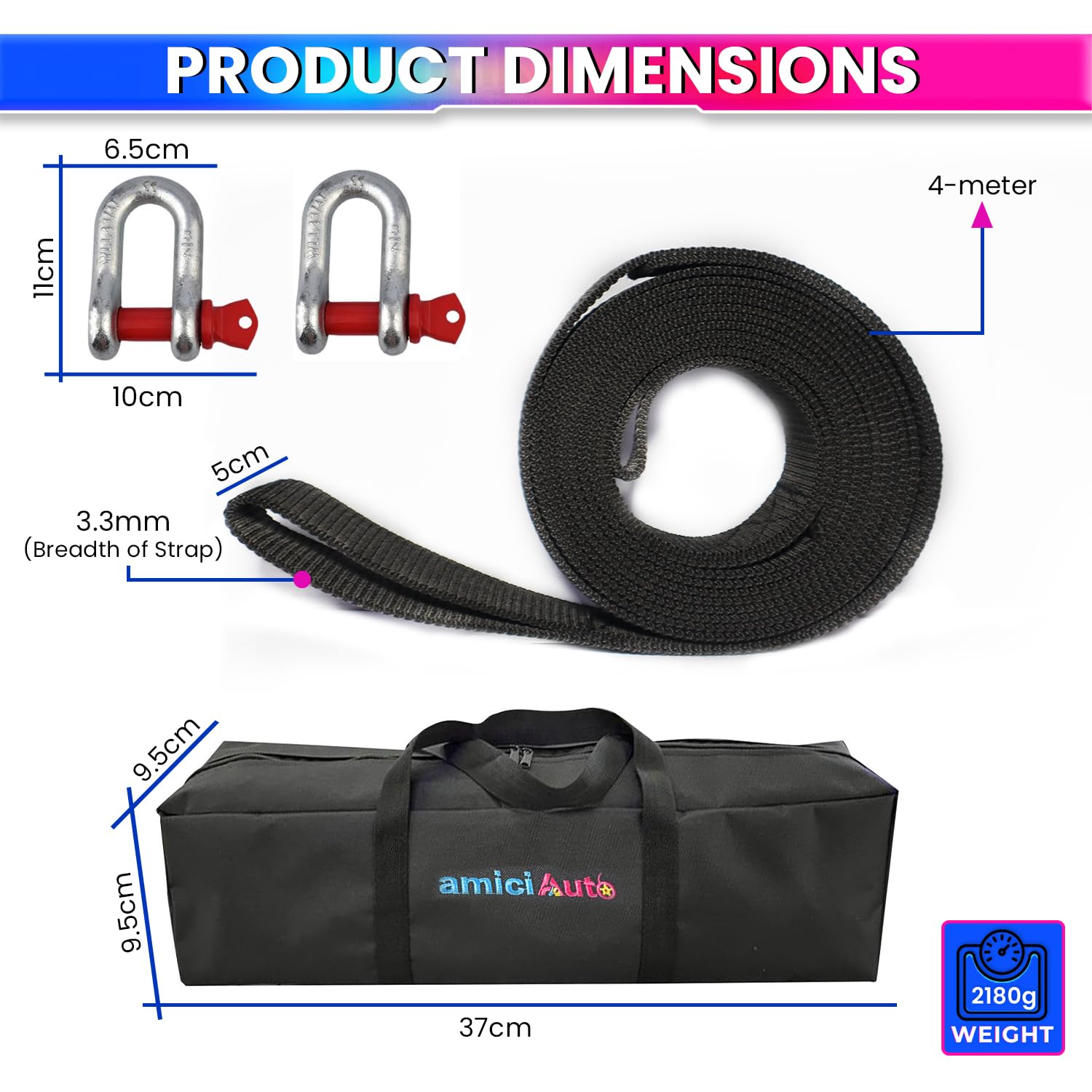 Heavy-Duty Tow Strap 4m Length, High-Strength Nylon Recovery Strap with Reinforced Loops amiciKart c0tmiz-hs.myshopify.com