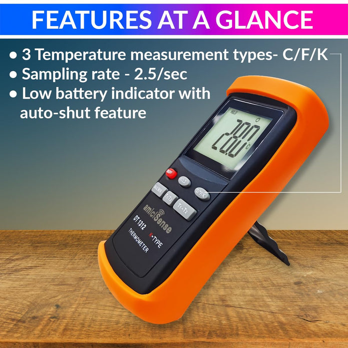 High-Precision 2-Channel K-Type Thermocouple Thermometer -200°C to 1370°C Digital Temperature Meter with Auto-Shut