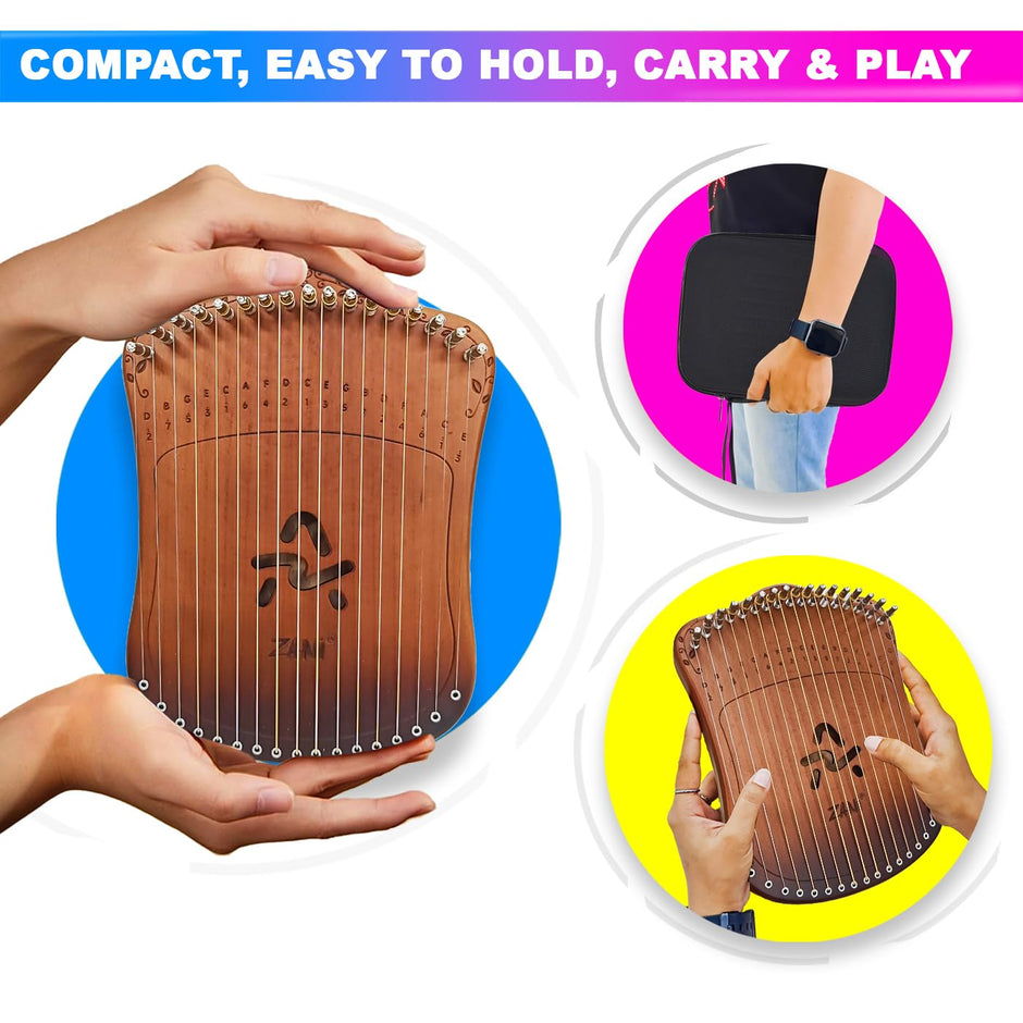 Harpika, Strings Musical Instrument Lyre Harp with Engraved Notes, with Tuner for Beginners