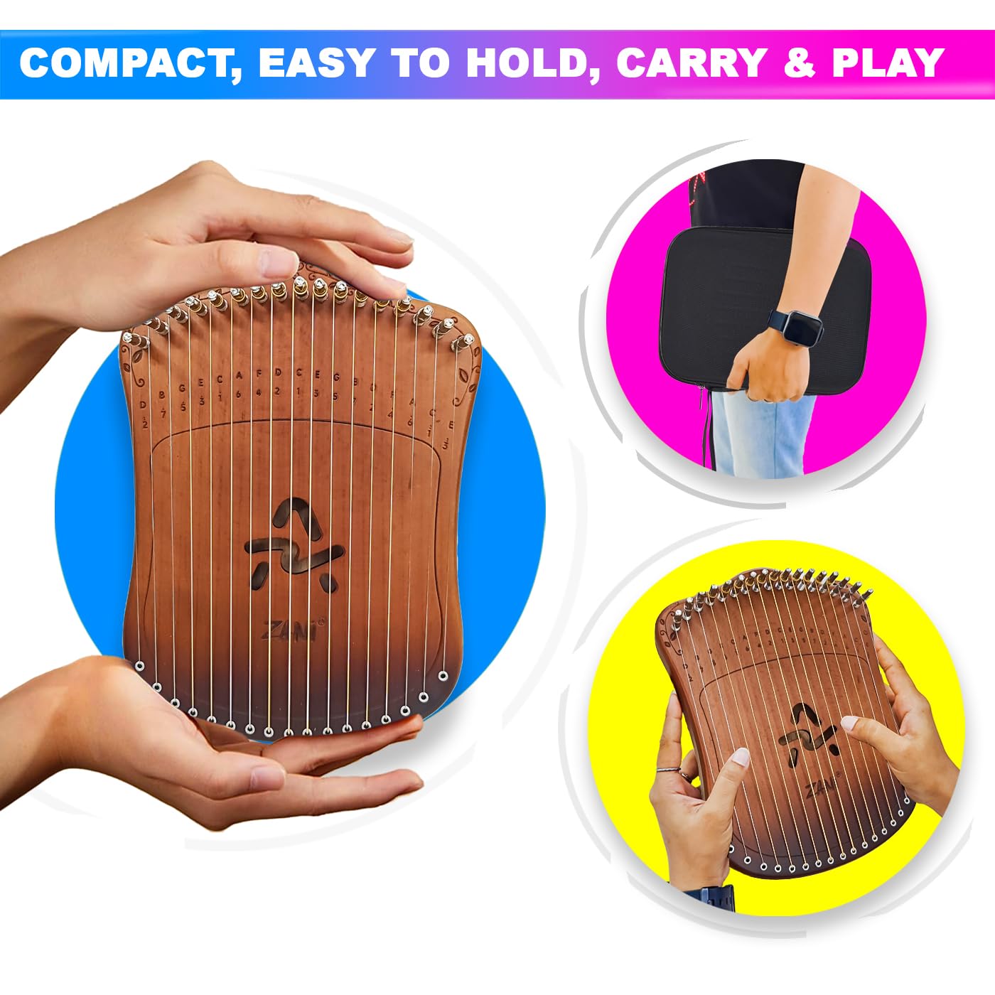 Harpika, Strings Musical Instrument Lyre Harp with Engraved Notes, with Tuner for Beginners amiciKart