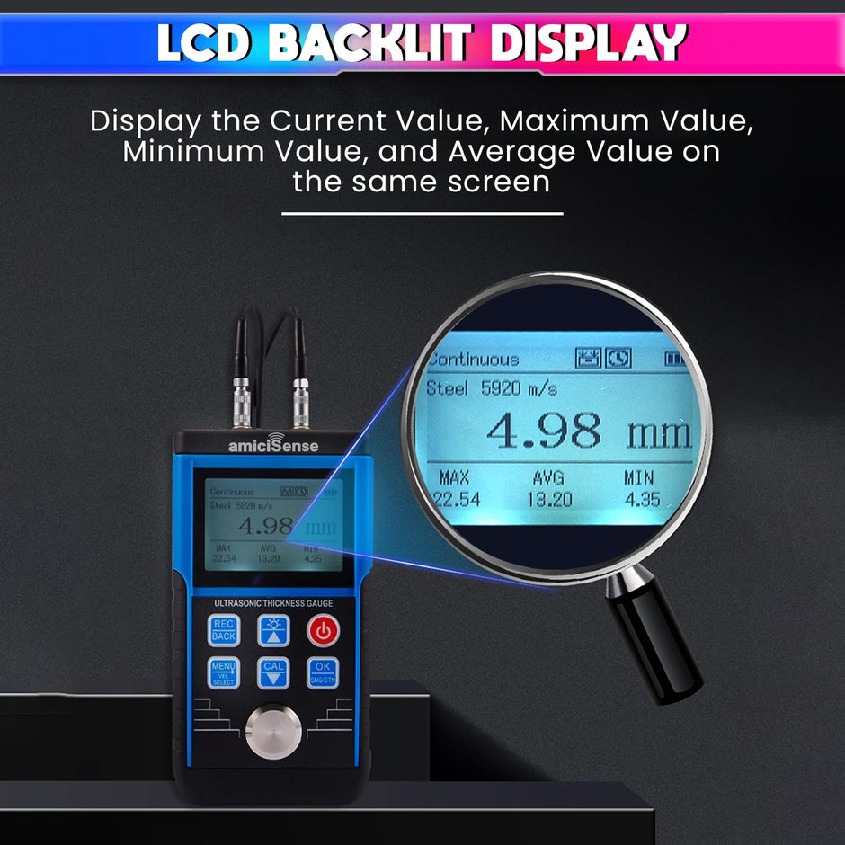 Professional Ultrasonic Thickness Gauge , Precision Measurement Range 0.8mm to 500mm,Microprocessor Controlled with Adjustable Velocity amiciKart