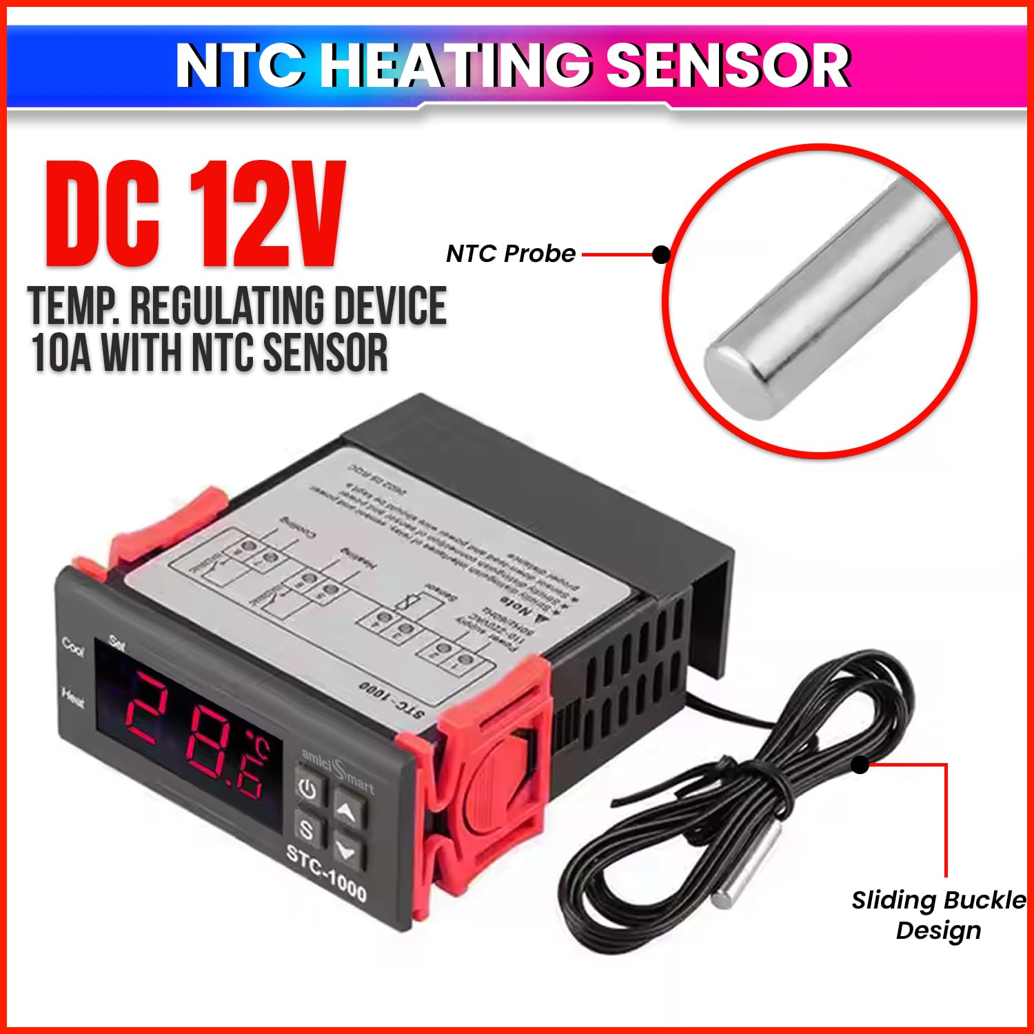Digital Thermostat STC-1000 Incubators, Dual Mode Heating & Cooling Temperature Controller Alarm & Delay Function(10A)
