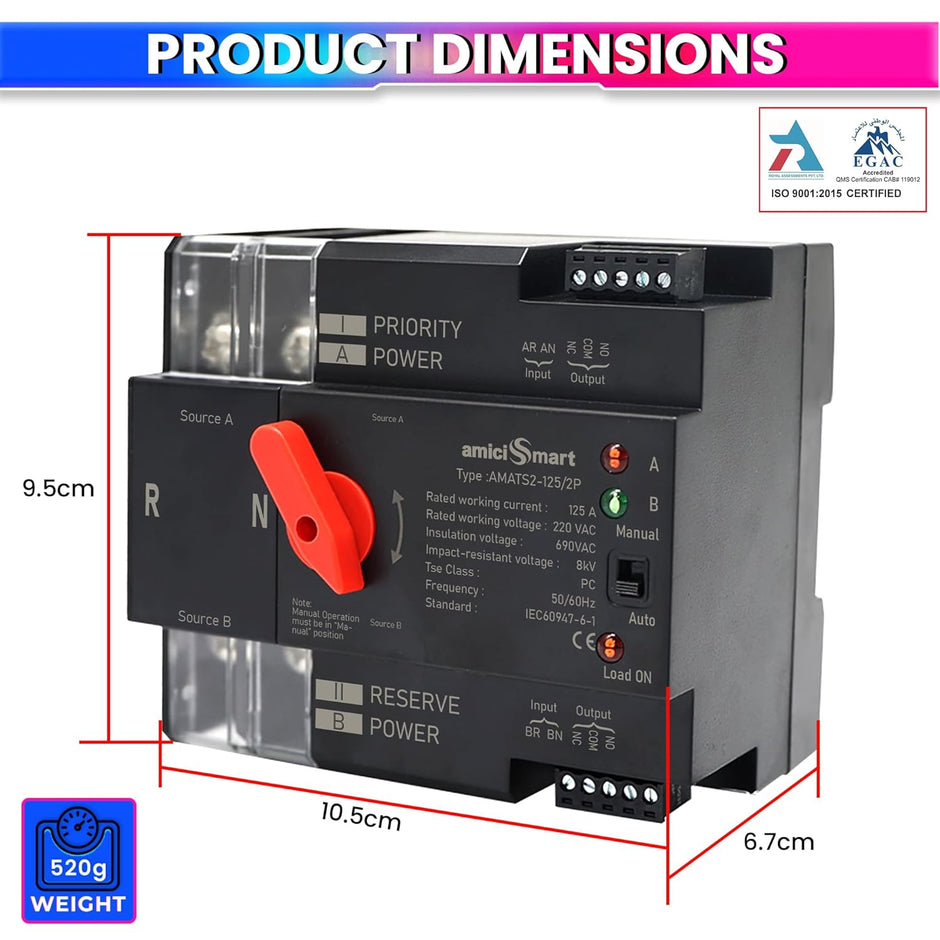 125A Dual Power Automatic Transfer Switch – Auto/Manual Mode, 8ms Response, 220V AC Changeover Switch