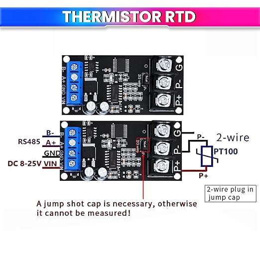PT100 RTD Temperature Sensor Module with RS485 MODBUS RTU -20°C to 400°C Industrial Temperature Transmitter