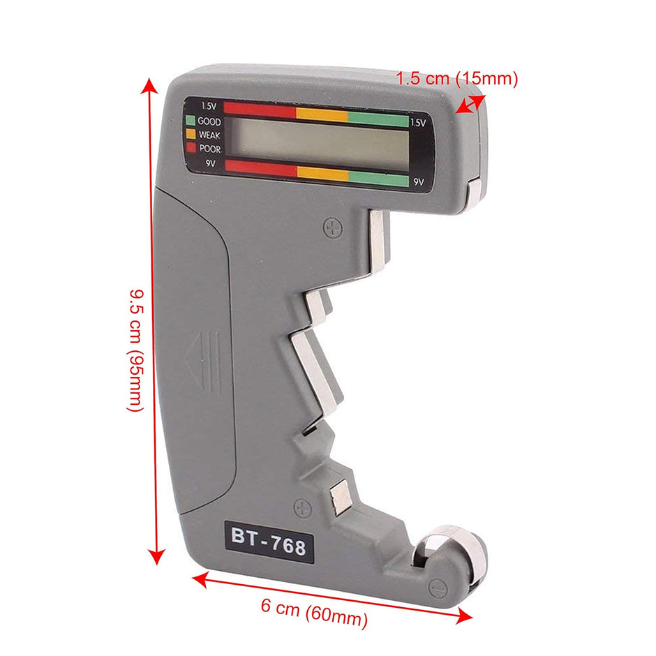 Universal LCD Battery Tester for 9V–1.5V C/AA/AAA Alkaline & Rechargeables Batteries– Grey