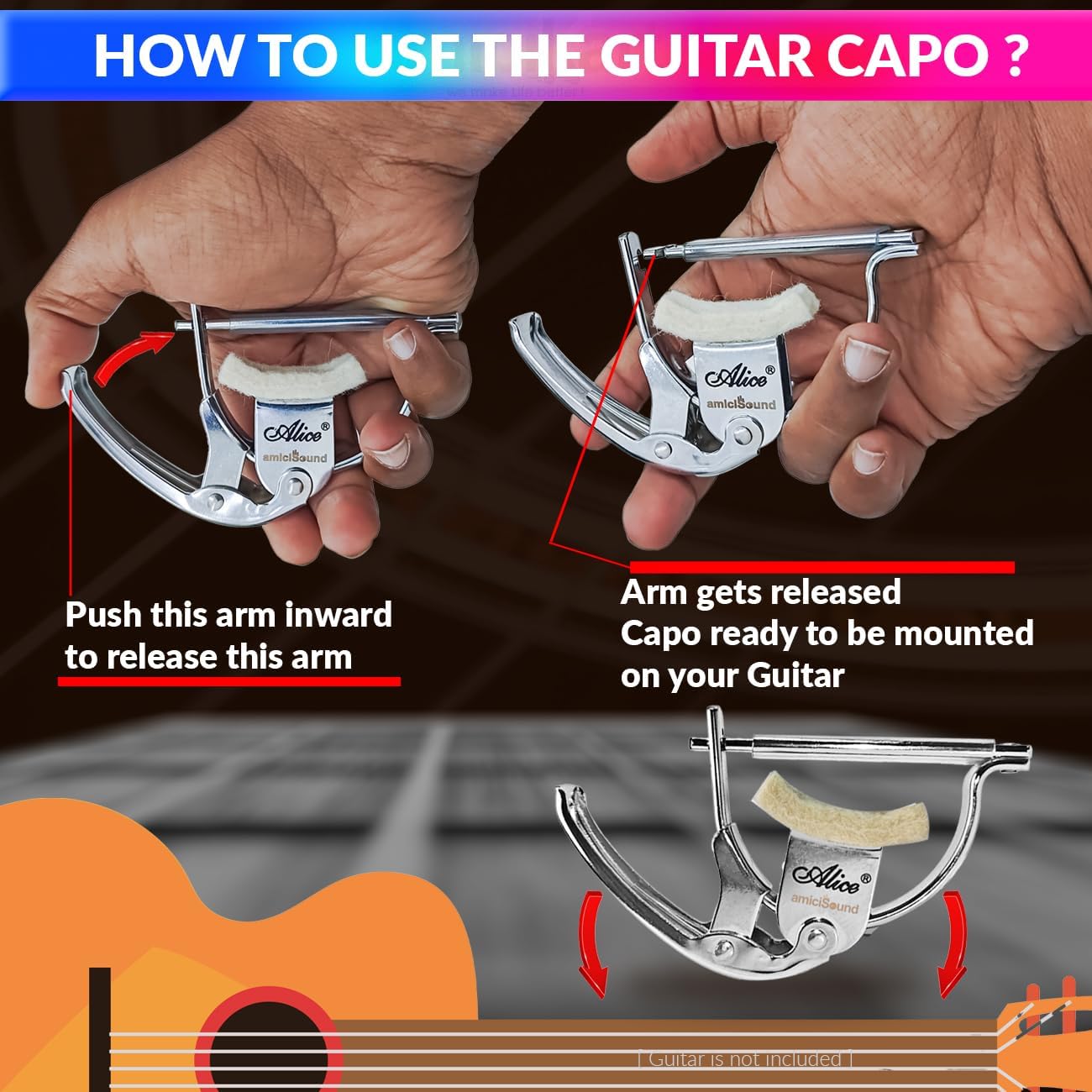 Wool-Padded Guitar Capo for Acoustic and Classical Guitars, Metal Capo Clip amiciKart c0tmiz-hs.myshopify.com