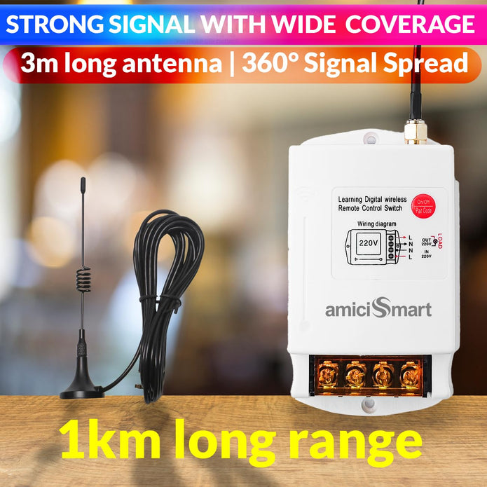Wireless Remote Switch 220V 1km Long-Range Control for Pump, Tubewell & Motors 40A Heavy Load