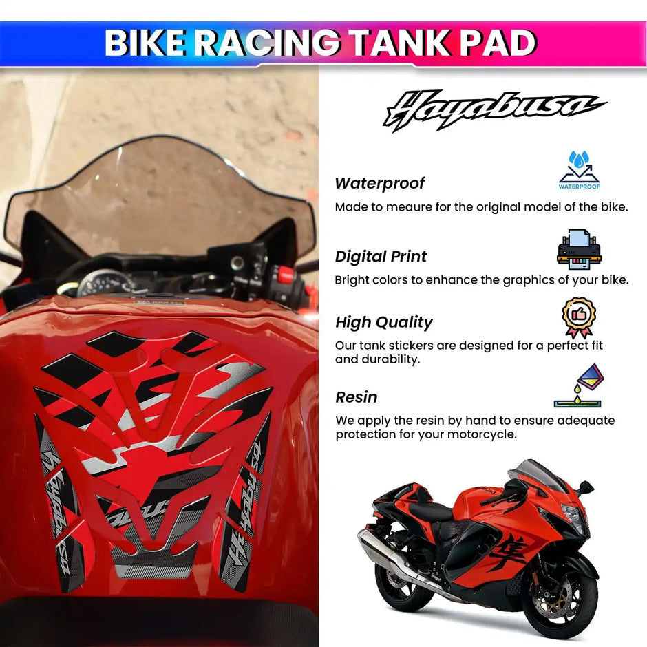 Suzuki Hayabusa GSX1300R Gen 3 3D Tank Pad – UV Resin, Scratch-Resistant, Custom Fit Fuel Tank Protector