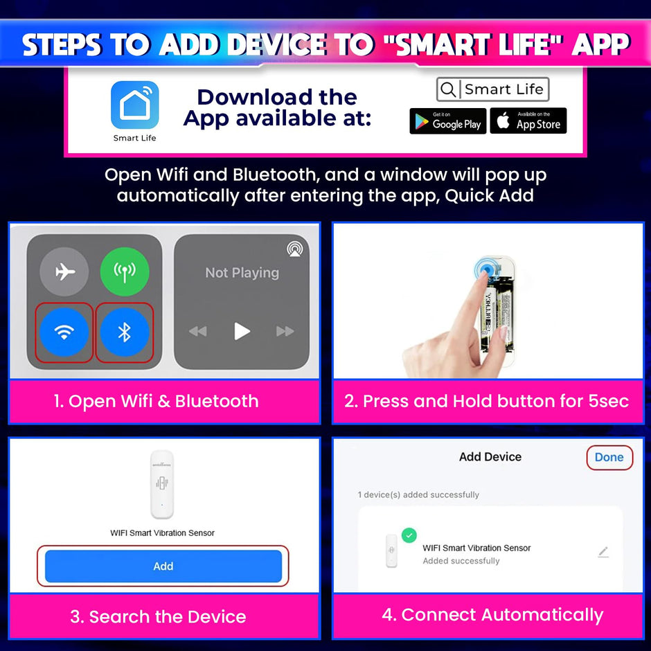 WiFi Vibration Sensor – Real-Time Notification Alerts, Adjustable Sensitivity, SmartLife App Support