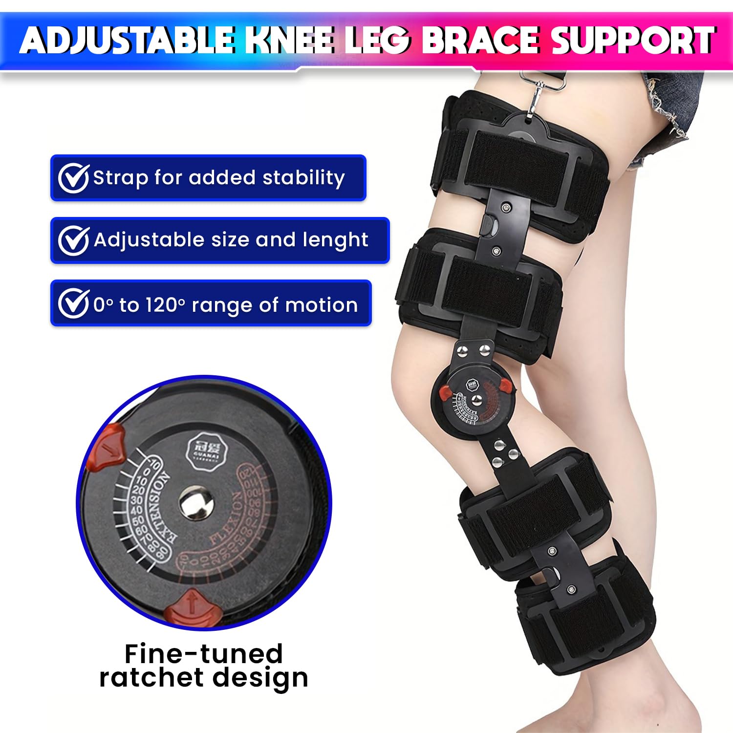 Premium Knee Support Brace- Post OP Splints Adjustable Length for Enhanced Comfort/Mobility