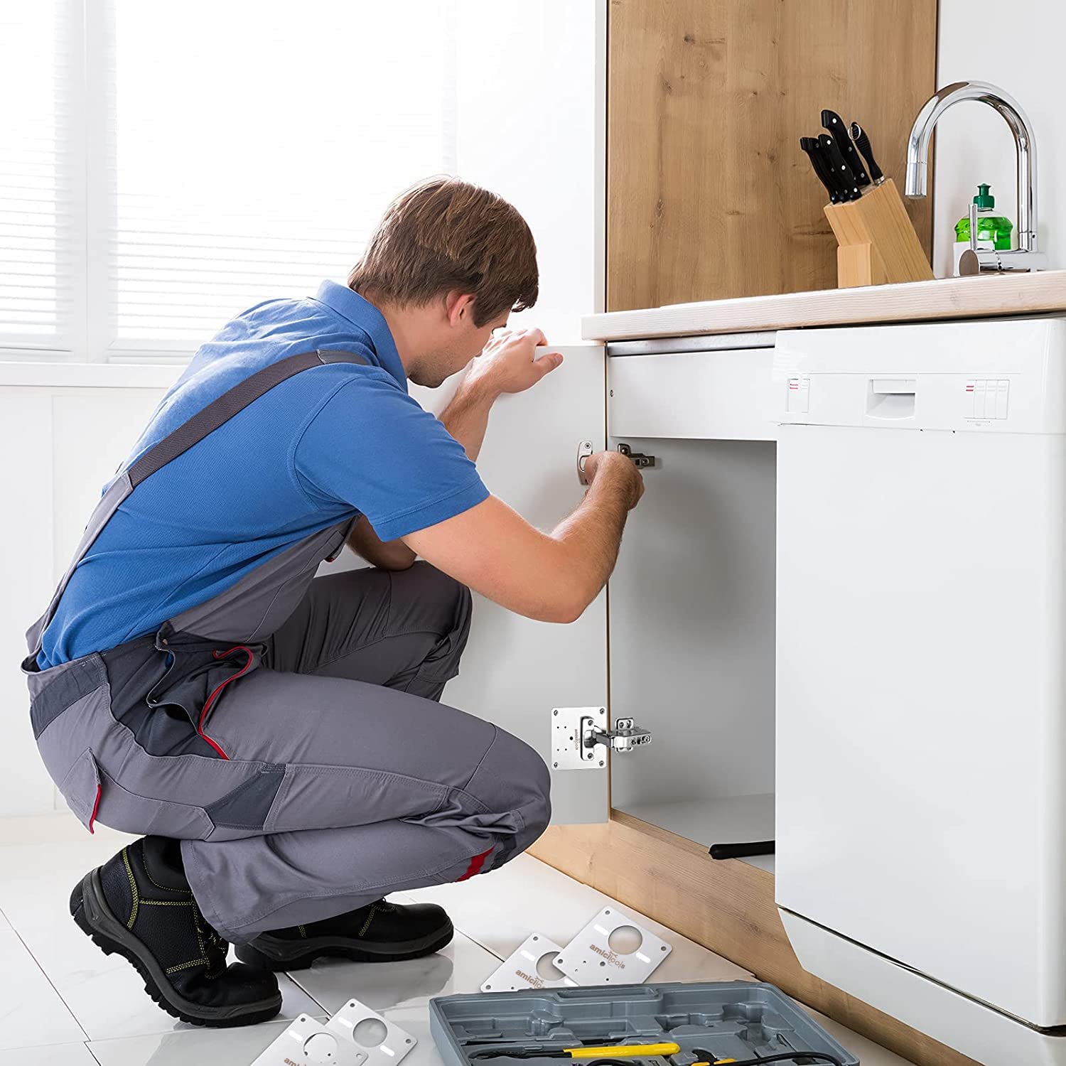 Stainless Steel (SS202) Hinge Repair Plate with Mounting Screws for Furniture, Shelves, Cabinet Protection (8-Pcs)