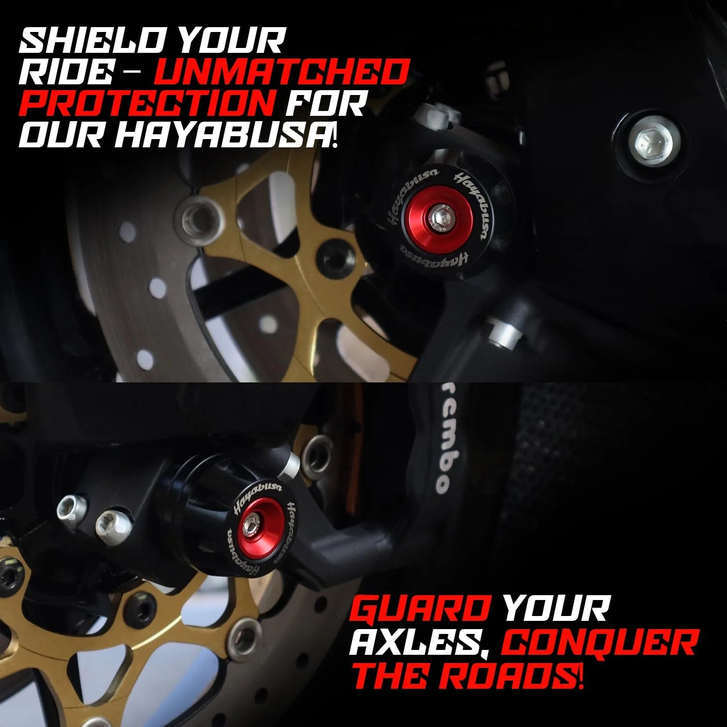 Suzuki Hayabusa, GSX1300R, Gen 2 & Gen 3 Front & Rear Axle Fork Wheel Protector Sliders – Enhanced Fall & Crash Protection