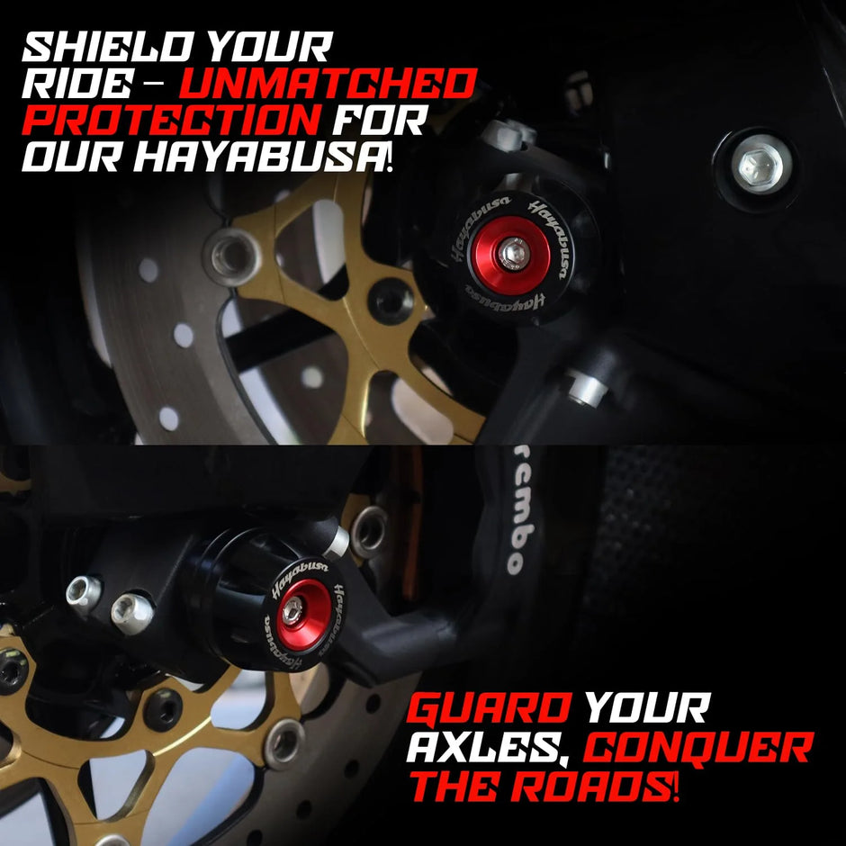Suzuki Hayabusa, GSX1300R, Gen 2 & Gen 3 Front & Rear Axle Fork Wheel Protector Sliders – Enhanced Fall & Crash Protection