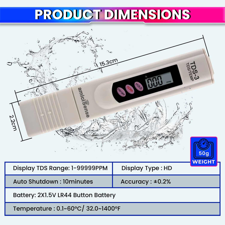 Digital TDS Meter Pen – 9999PPM Water Quality Tester with Temp Display for RO, Aquarium, Hydroponics amiciKart