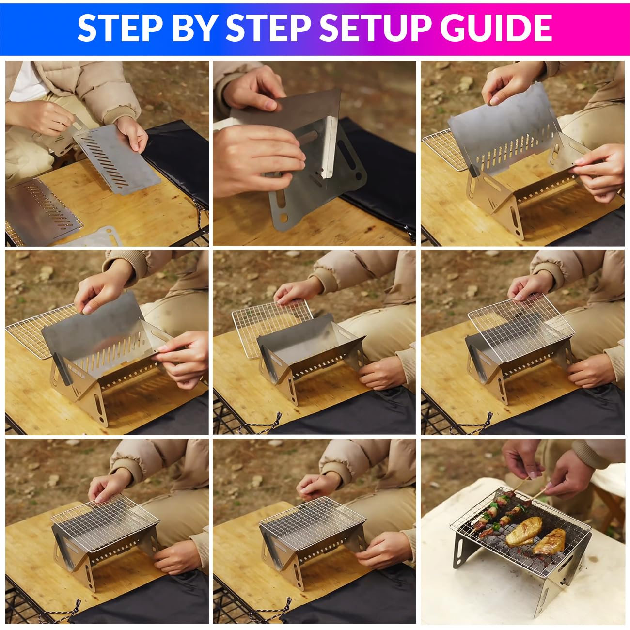 Mini Portable Charcoal Grill, Stainless Stell Compact BBQ Grill for Camping, Picnic, Outdoor Cooking