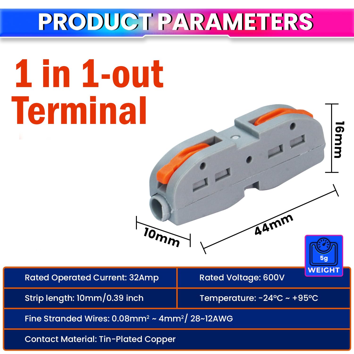 Fast Wire Clip Connector, Fixed Wire Terminal Blocks 1-to-1 Connector Pack of 10 amiciKart