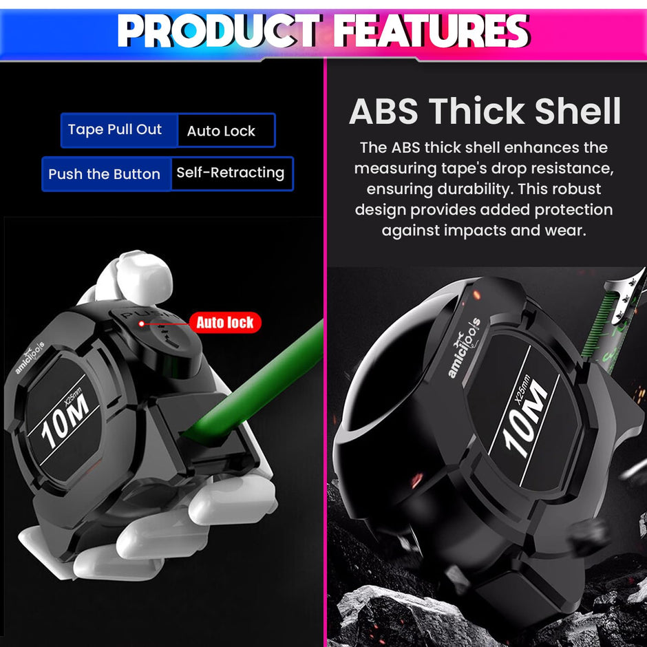 10m Auto-Locking Measuring Tape – Heavy-Duty Steel Tape with Smooth Retraction (cm Scale Only) amiciKart