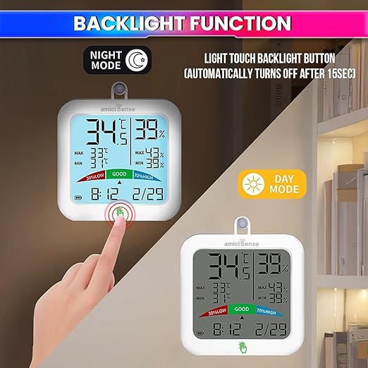 Digital Hygrometer Thermometer with LCD Display – Temperature & Humidity Monitor with Clock