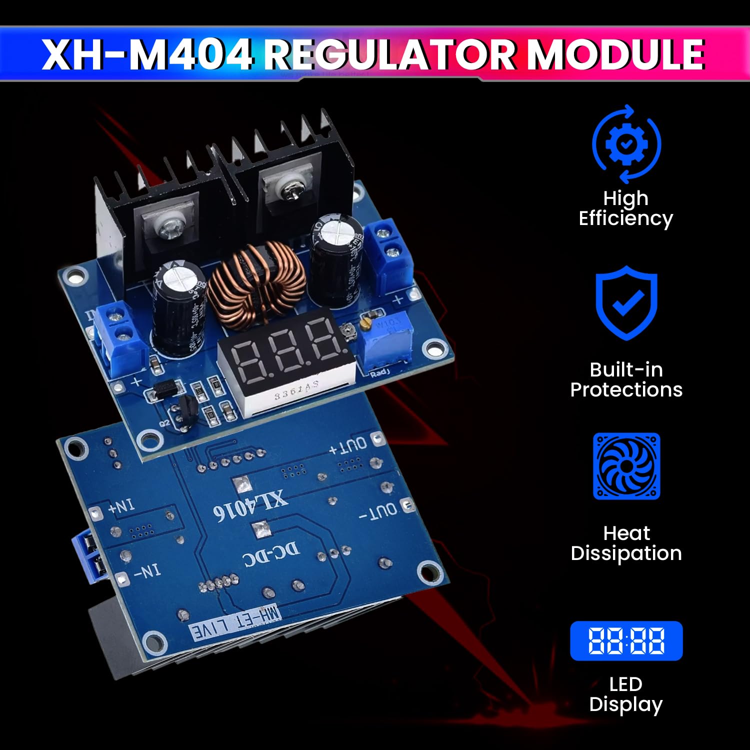 DC-DC Buck Converter, XH-M404 DC 4-40V to 1.25-36V 8A 200W Step-Down Module amiciKart