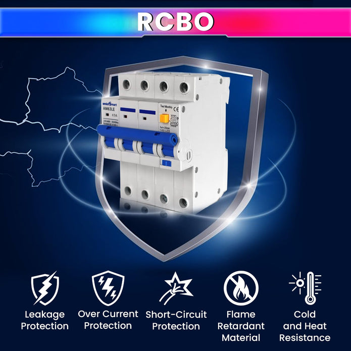 RCCB 63A Circuit Breaker with Leakage & Lightning Protection Prevent Electrical Hazard with Easy Din Rail Mount