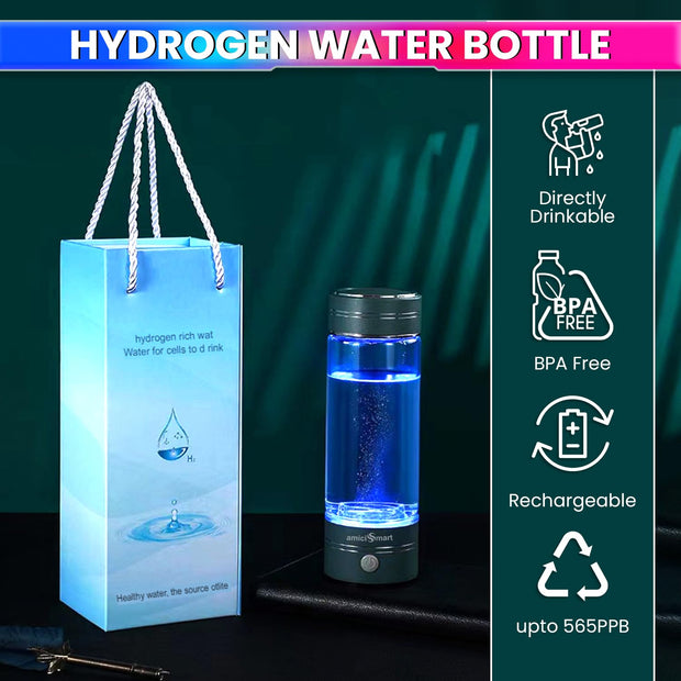 Hydrogen-Infused Water Bottle Portable Glass Rechargeable, Antioxidant Healthy Drinking Bottle amiciKart c0tmiz-hs.myshopify.com