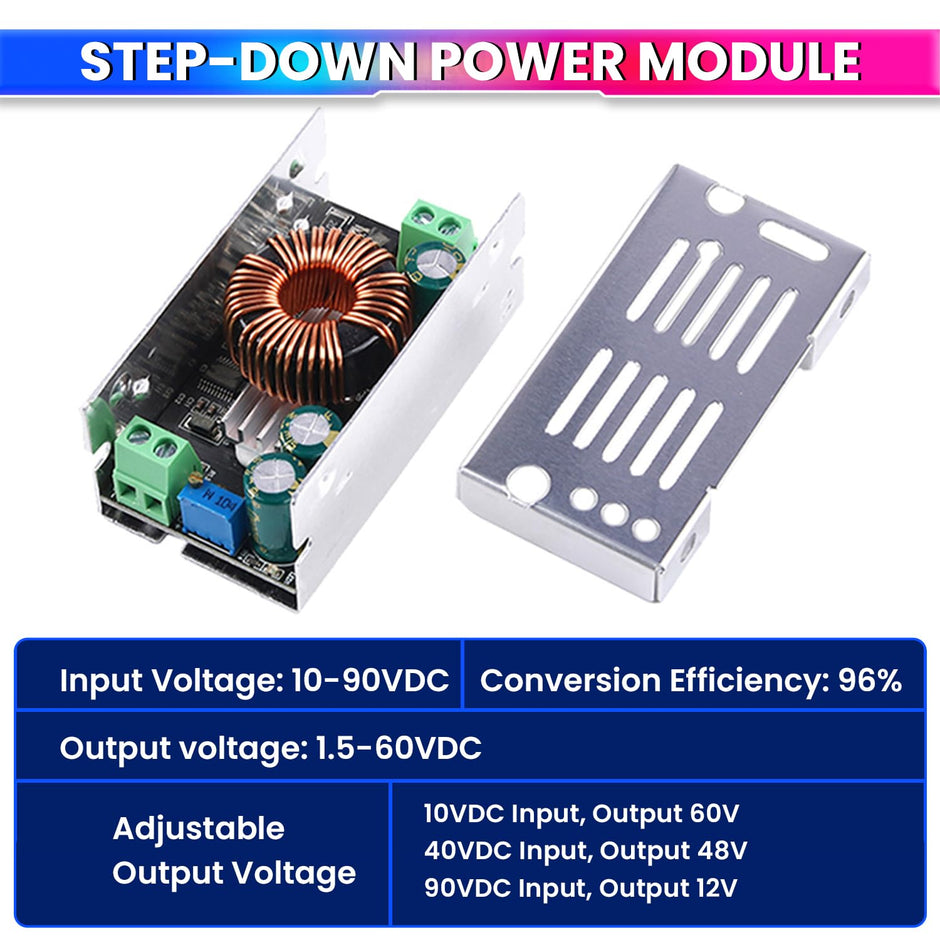amiciSolar 6A DC-DC Buck Converter 10-90V to 1.5V-60V Step-down Power Voltage Regulator Module – Adjustable Output for Electronics & more