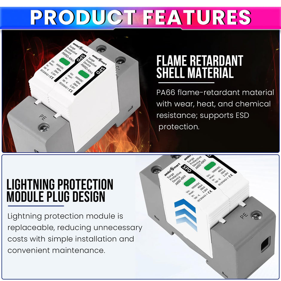 DC SPD Surge Protective Device 20KA 40KA Voltage Protector for Solar PV Systems