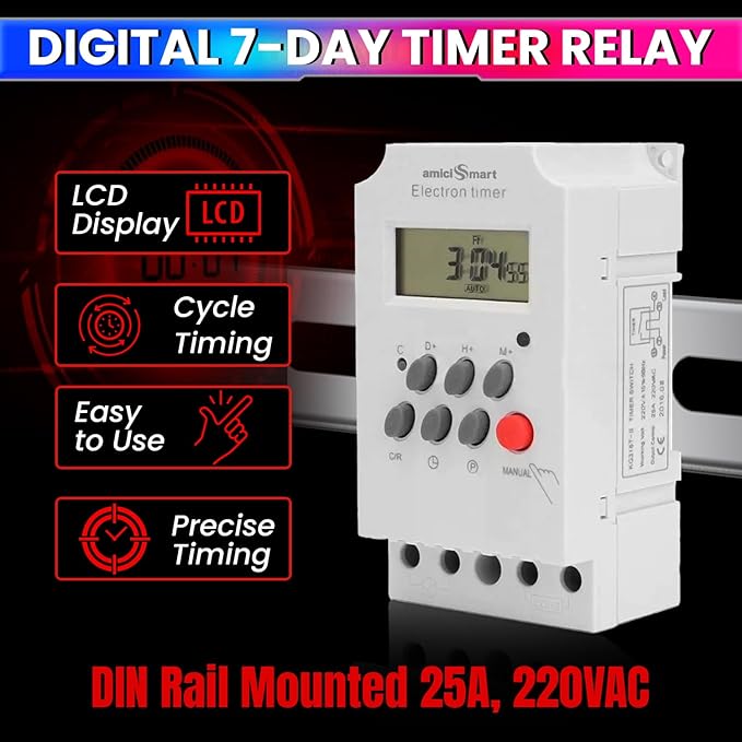 Digital Programmable Timer Switch Relay – 25A 220V AC, 7-Day Cycle, 28 ON/OFF Schedules amiciKart c0tmiz-hs.myshopify.com
