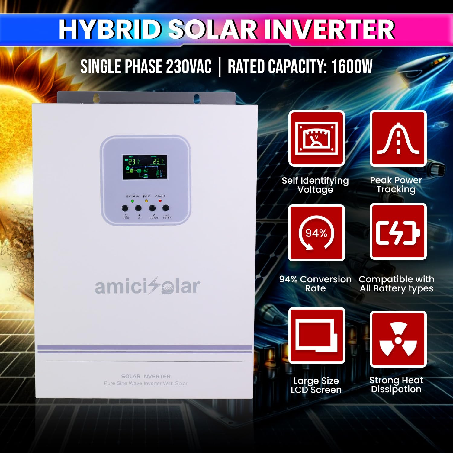 MPPT Solar Inverter | Dual AC & DC Input| Supports 2000W Solar Panel (1.6kW Hybrid Inverter) amiciKart c0tmiz-hs.myshopify.com