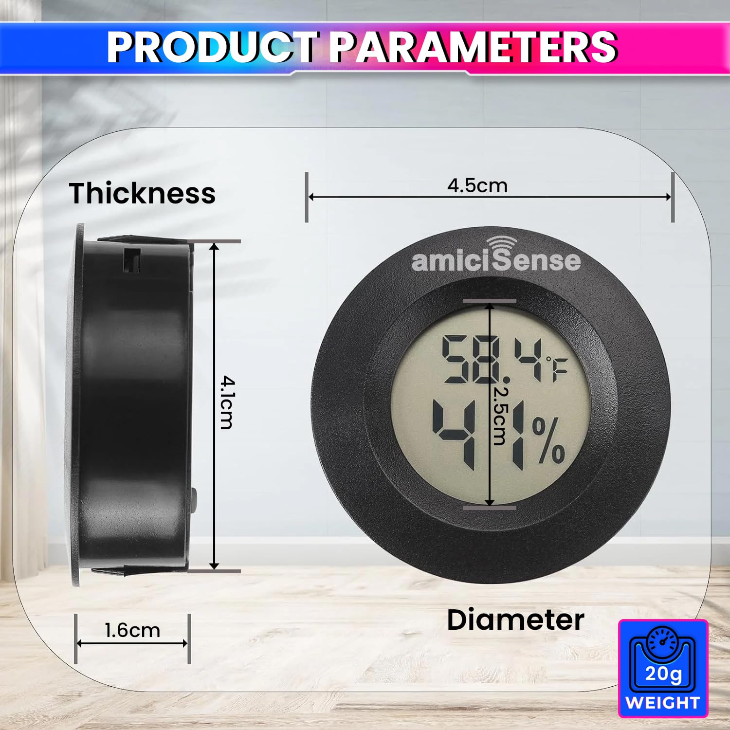Mini Thermometer Hygrometer – Back Sensor Temp & Humidity Monitor for Home, Car & Office
