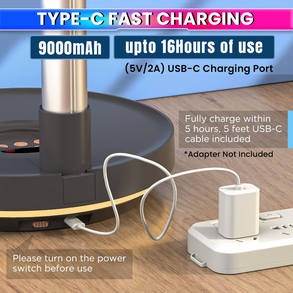 10-Inch Telescopic Rechargeable Stand Fan – 8-Speed Folding Fan with Remote & 9000mAh Battery