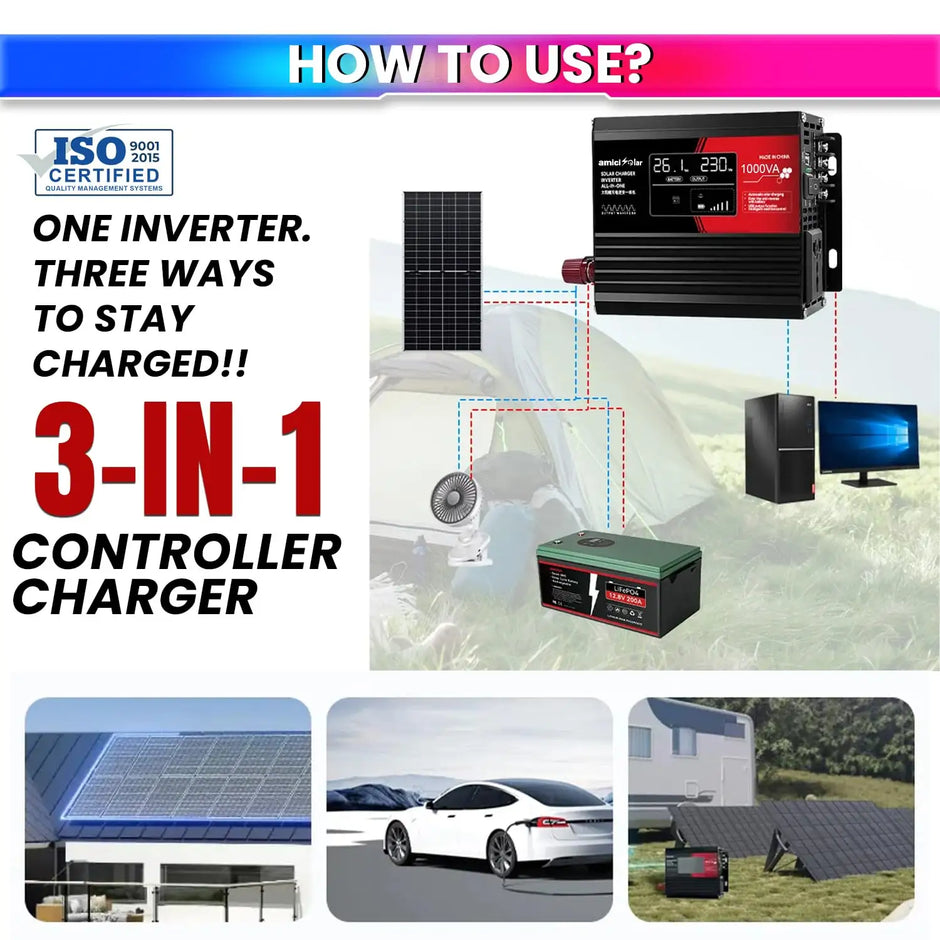 500W Off-Grid Solar Inverter – 1000VA 12V DC to 220V AC Modified Sine Wave Converter with Built-in MPPT Controller