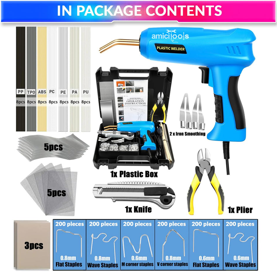 200W Plastic Welder Tool for Quick Fixes & Durable Repairs |1200pcs Staples,56pcs Rods amiciKart