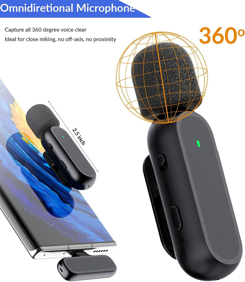 amiciSound Wireless Mini Microphone,Dual Input Mini Mics with Type C Receiver,Charging Case & Noise Cancellation,For Vlogging, Video Recording, etc.