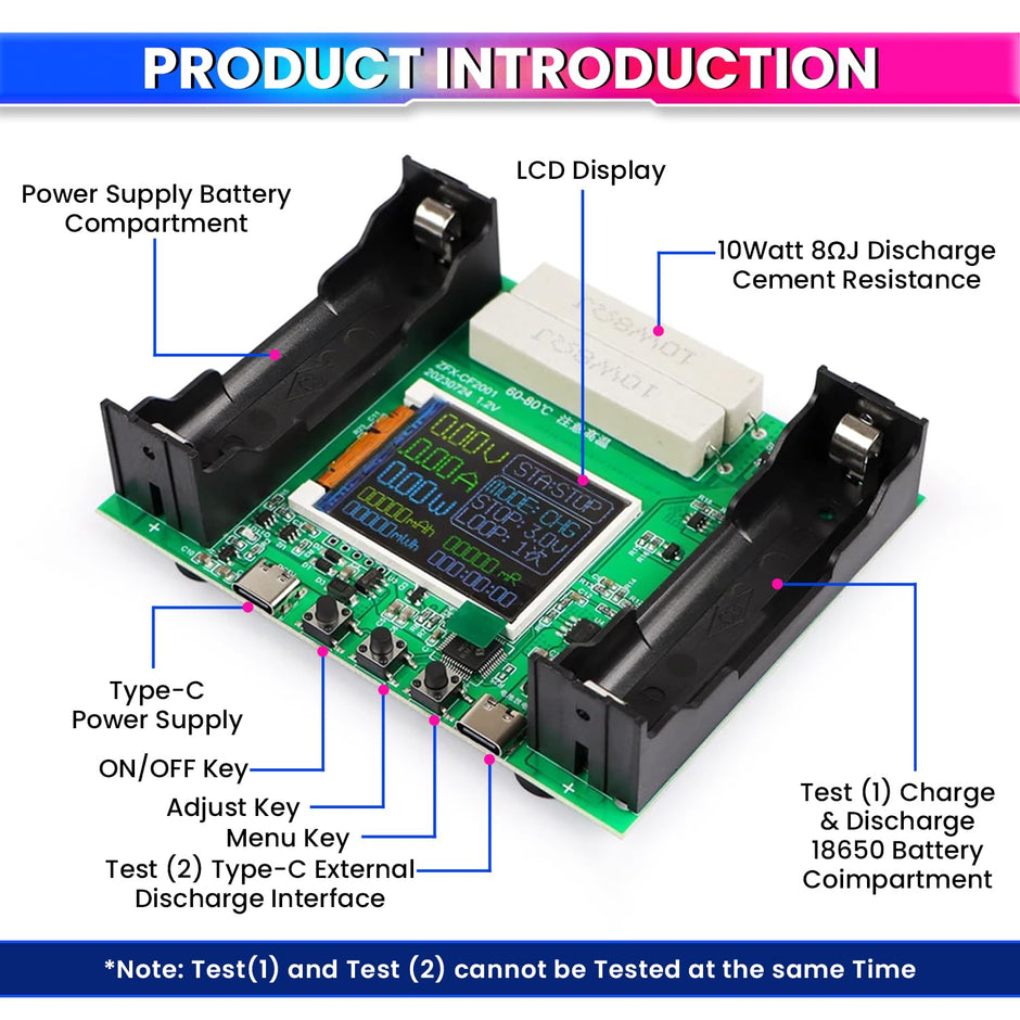 Battery Capacity Tester for 18650 Type, Digital Battery Power Detector Module