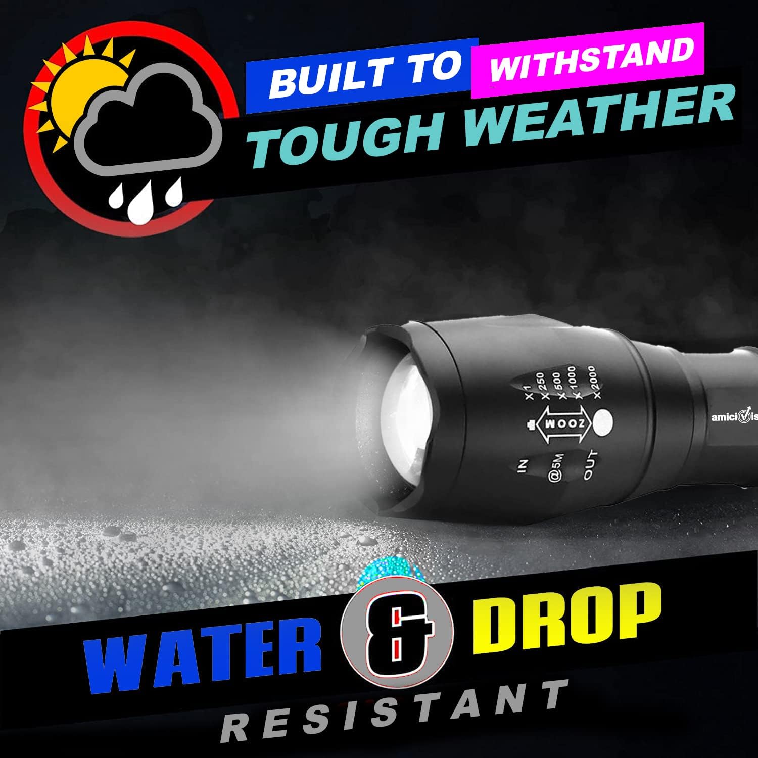 Metal LED Flashlight, XHP50 Zoomable Torch with 5 Modes, Rechargeable 2600mAh Battery & Water-Resistant Body amiciKart c0tmiz-hs.myshopify.com