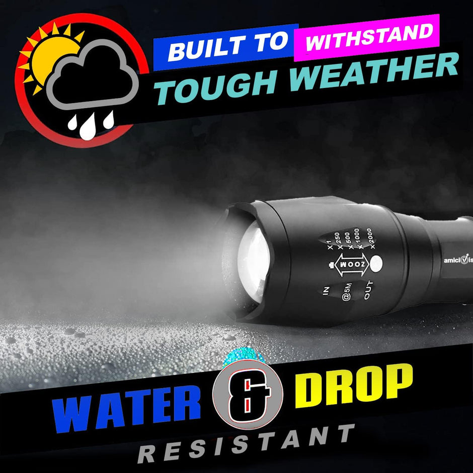 Metal LED Flashlight, XHP50 Zoomable Torch with 5 Modes, Rechargeable 2600mAh Battery & Water-Resistant Body amiciKart c0tmiz-hs.myshopify.com
