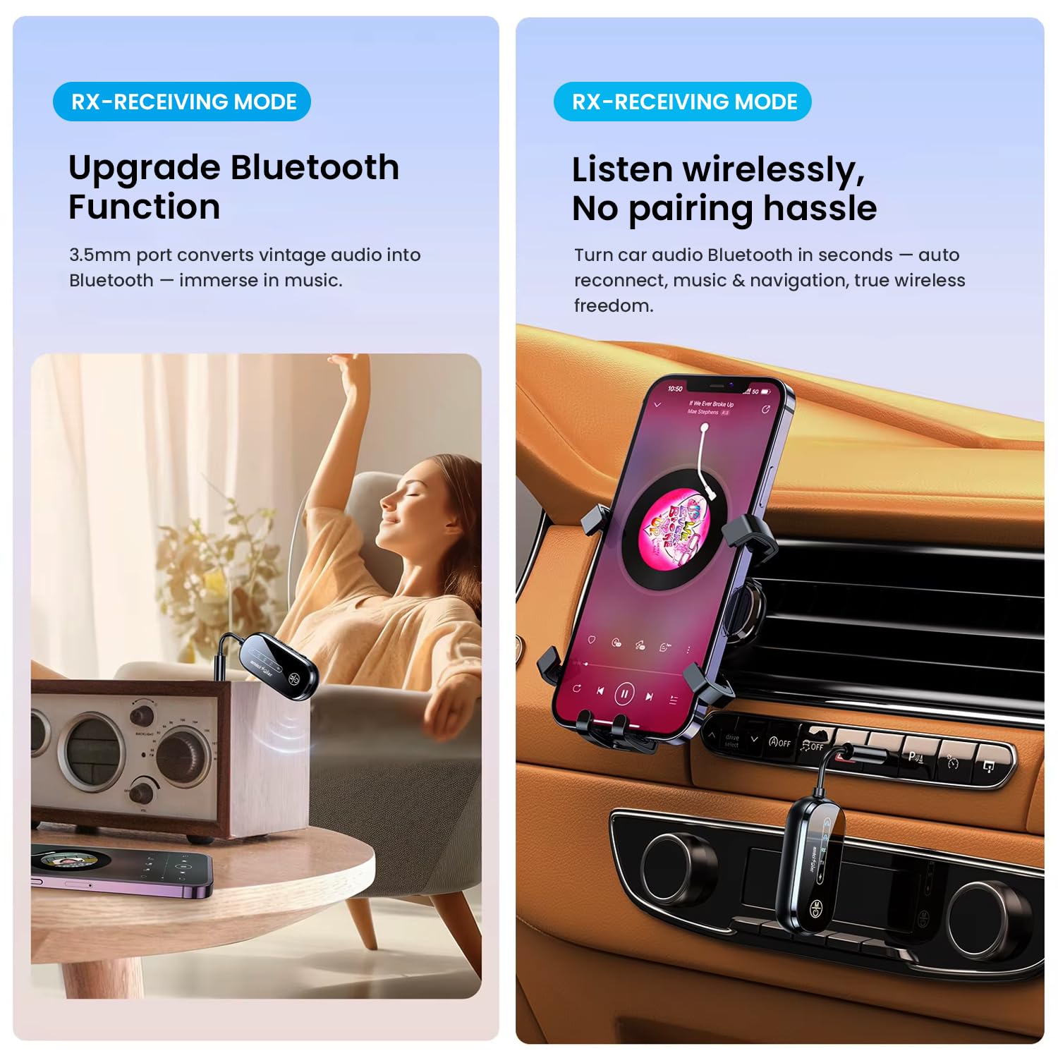 Bluetooth 5.4 TX/RX Adapter with Dual Connection Support, Wireless Audio Transmitter & Receiver