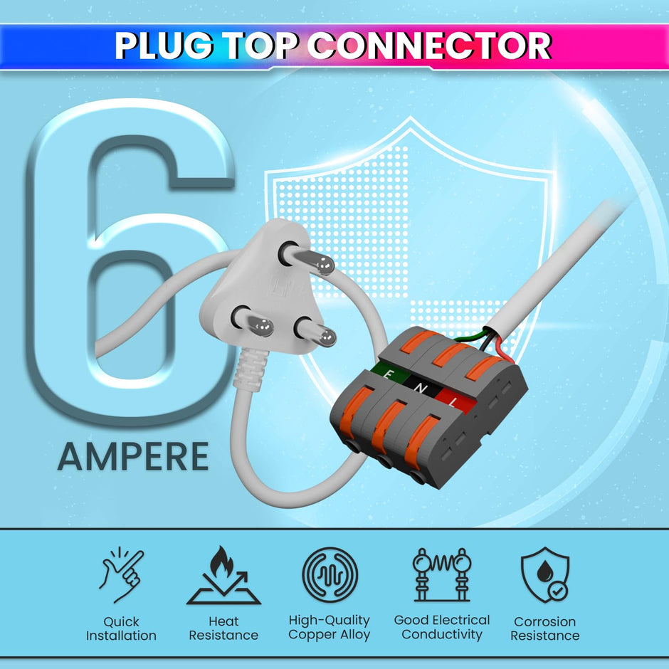 Secure Connect Plug Top with Color Coded Wire Connector (6Amp, 230 VAC)