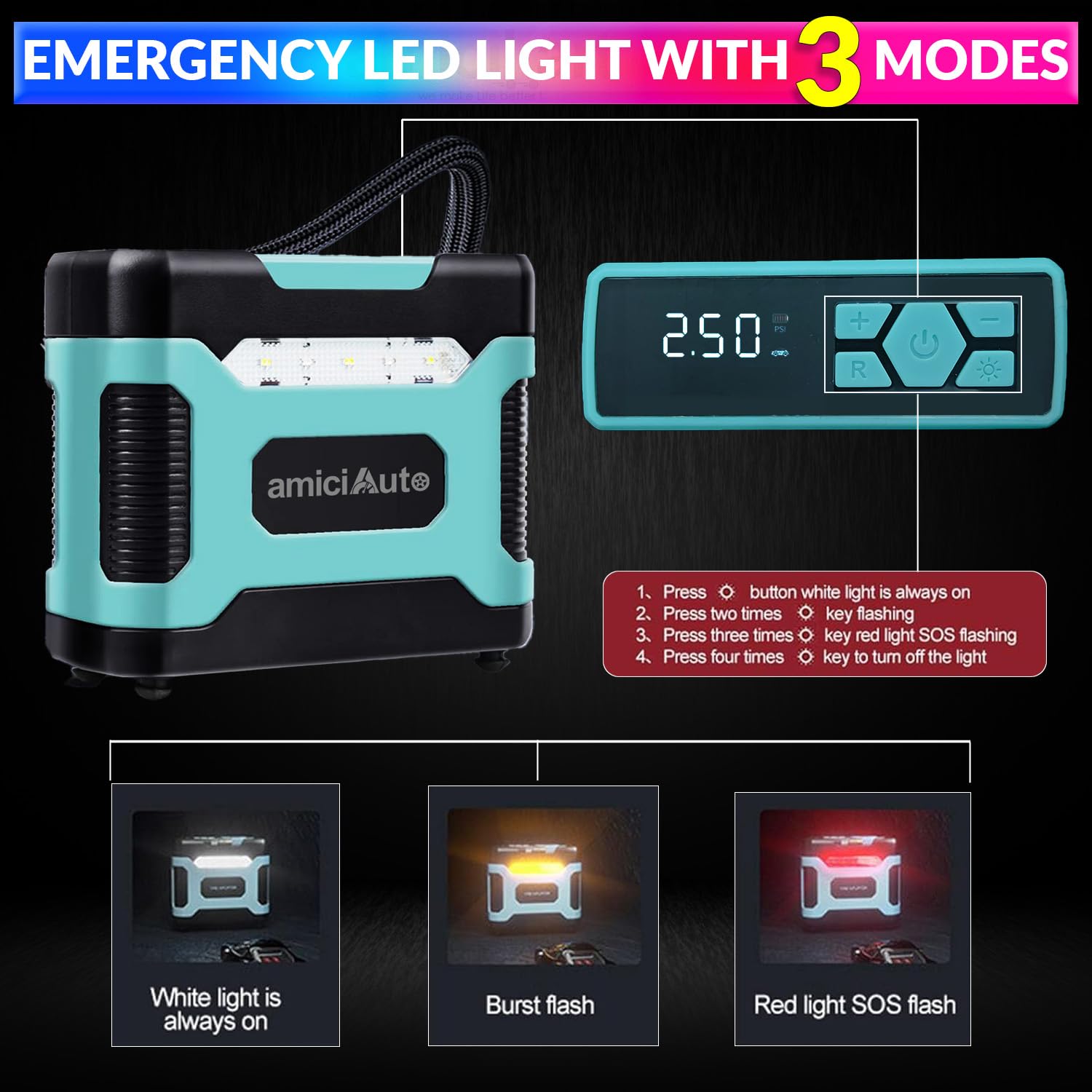 Automatic Car Tyre Inflator, 120W Air Pump for Car Tyres with 4 Nozzle Attachment amiciKart c0tmiz-hs.myshopify.com