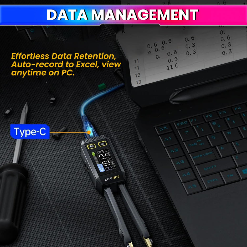amiciSense LCR-ST1 Mini Smart Digital Tweezer – SMD LCR & ESR Tester with Auto Recognition, 1.14” Color Display & USB-C Charging