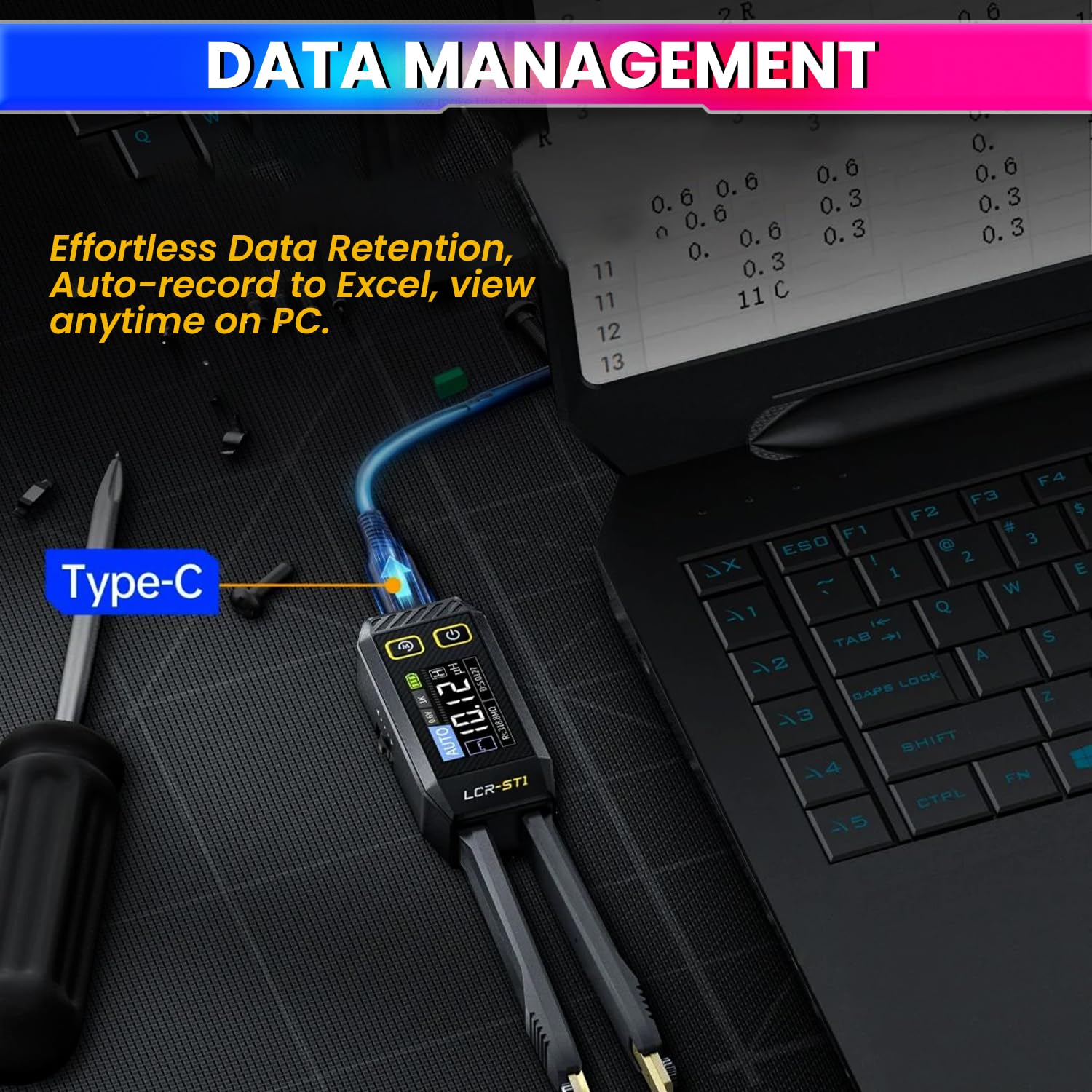 amiciSense LCR-ST1 Mini Smart Digital Tweezer – SMD LCR & ESR Tester with Auto Recognition, 1.14” Color Display & USB-C Charging