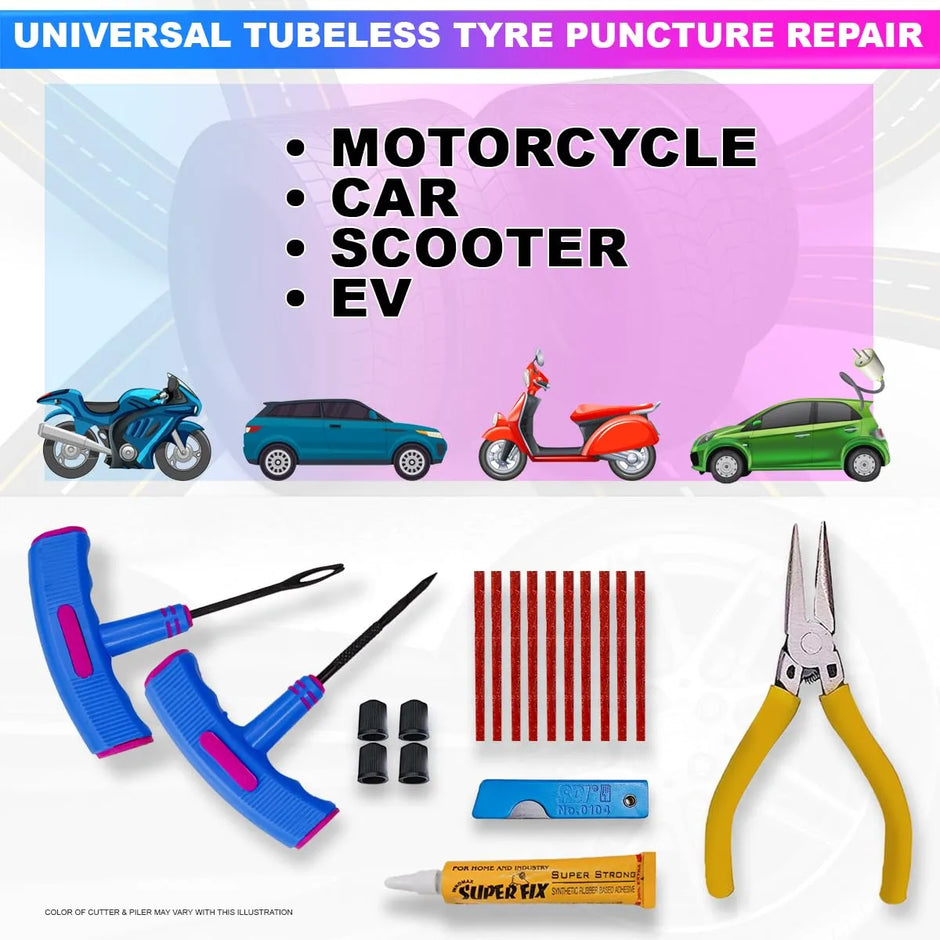 Tubeless Tyre Puncture Repair Kit Rubberized Anti-Slip Heavy-Duty Tools