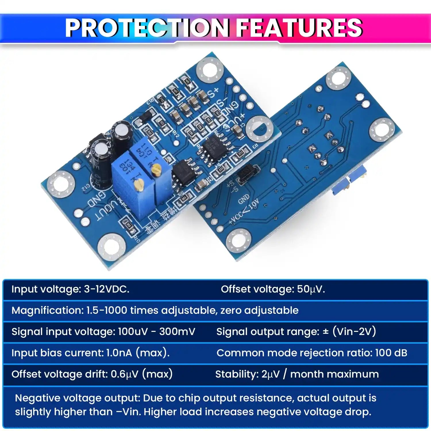 AD620 Microvolt Voltage Amplifier Module, Adjustable Gain 1.5–10,000X, High-Precision Signal Amplifier Board with Built-in Negative Voltage Generator