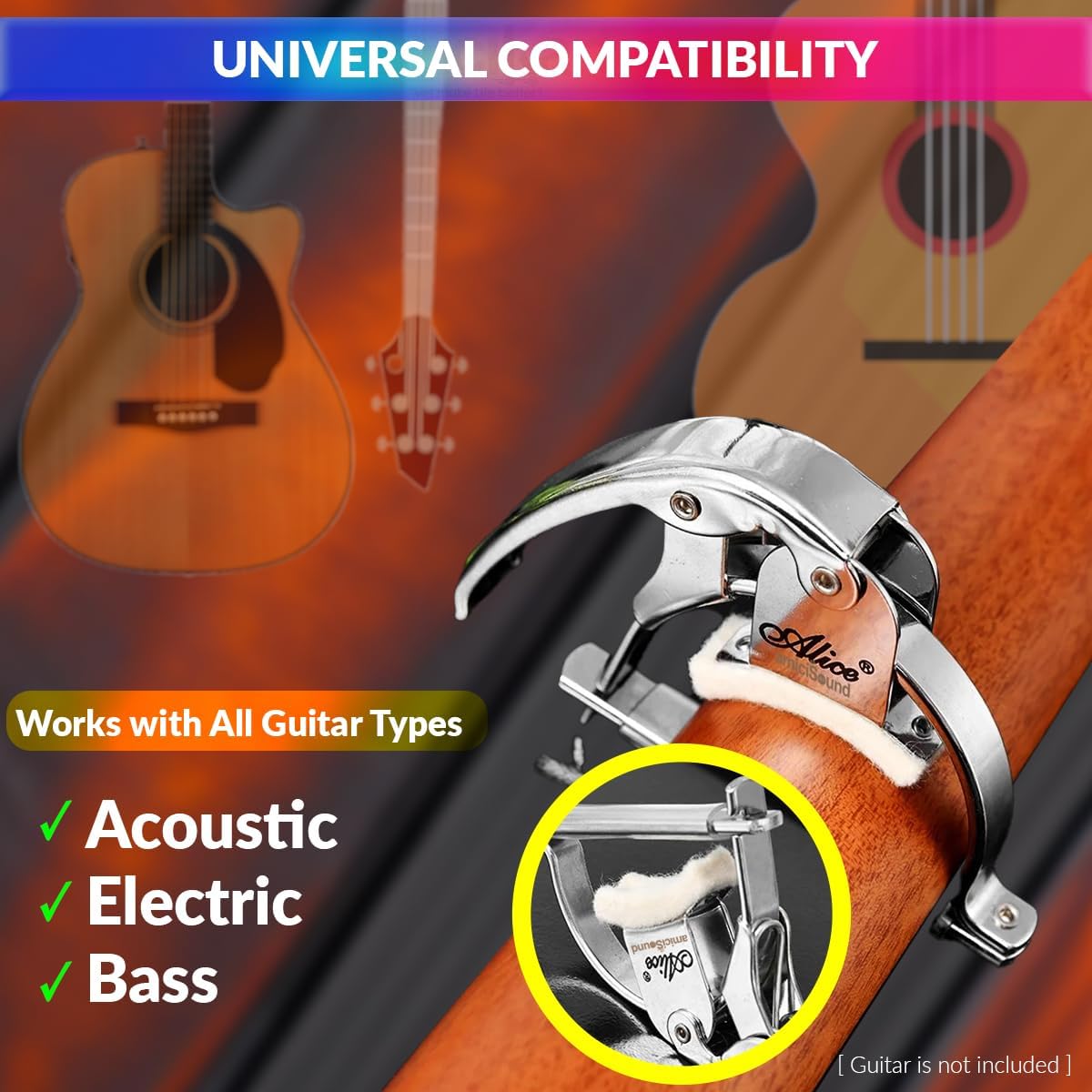 Wool-Padded Guitar Capo for Acoustic and Classical Guitars, Metal Capo Clip amiciKart